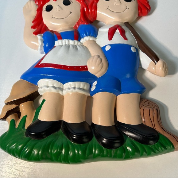 Raggedy Ann and Andy Ceramic Wall Plaque 14.5” Vintage 1970’s Hand Painted - Picture 5 of 6